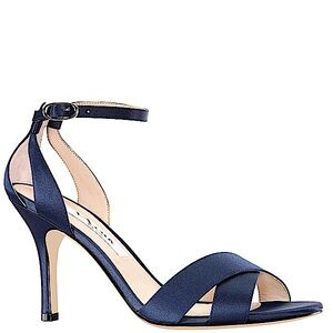 NINA Poe de Soie Satin Heels- Size US-9M/EU-39- Midnight Blue/ Black